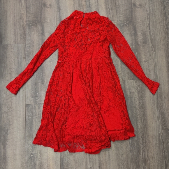 Free People Hearts Delight Red Lace Long Sleeve Dress - Picture 7 of 9